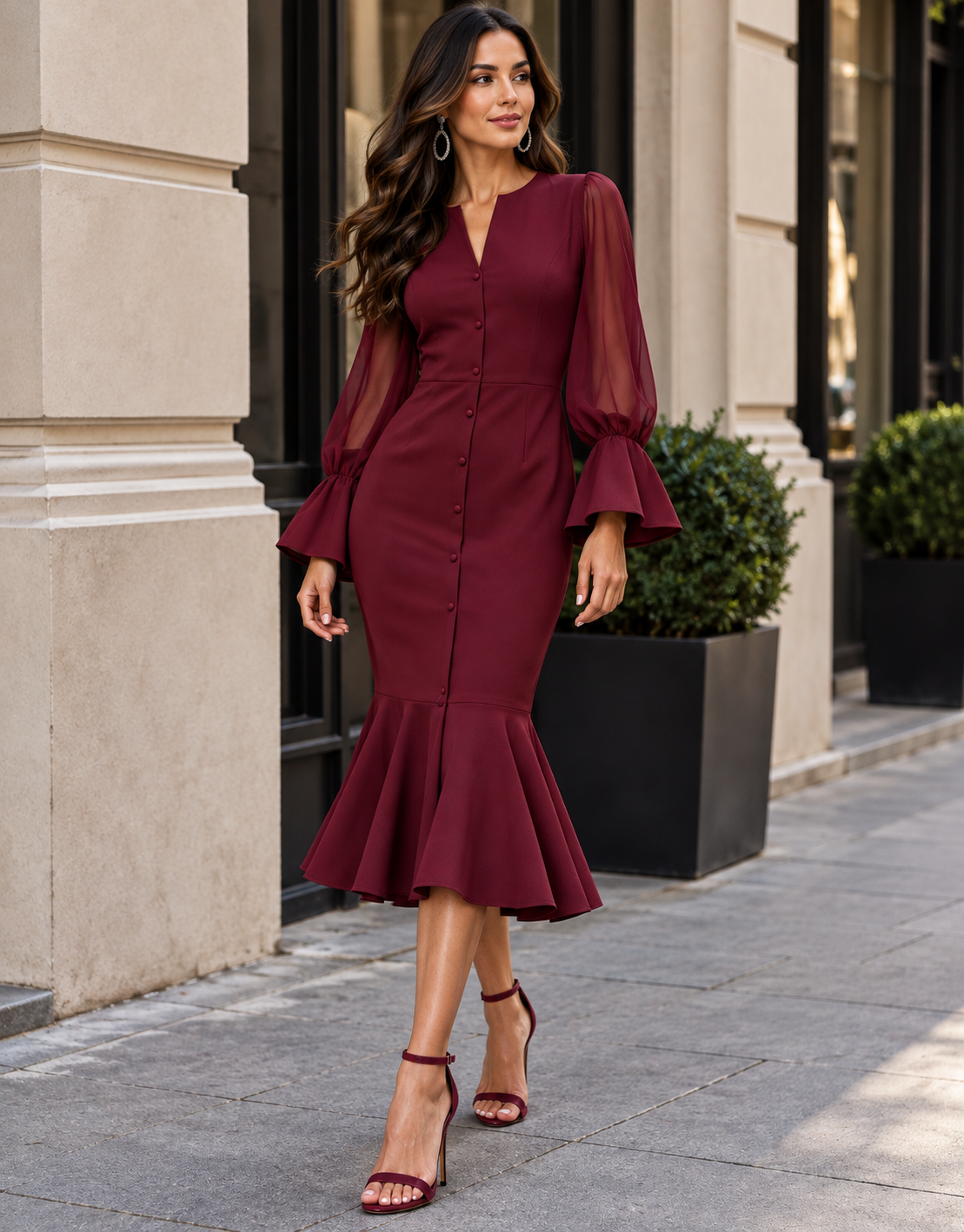 Vestido Bella - Bordô